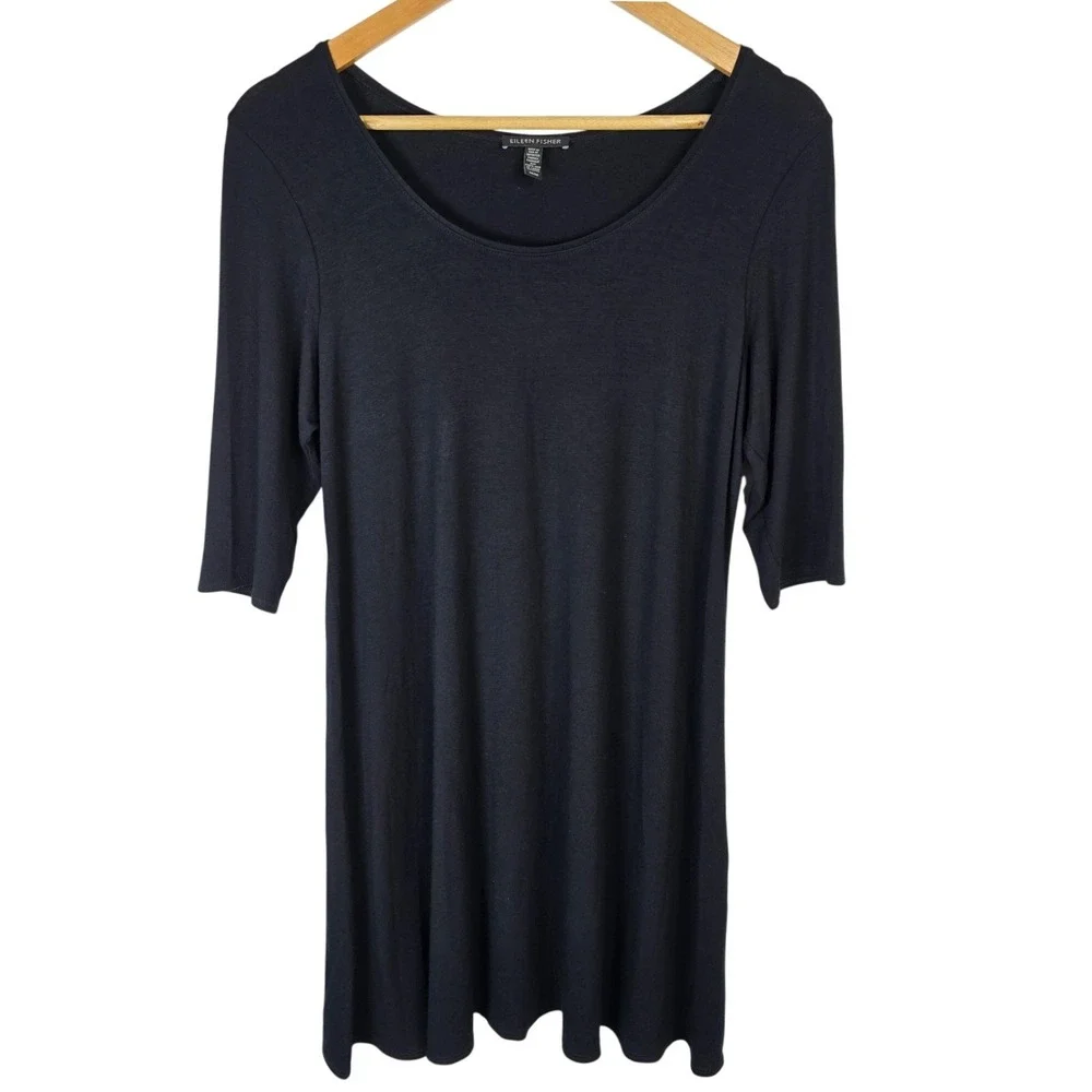 jersey knit tunic dress Moa Collection Women's Plus Size Solid 3/4 Sleeve Relax Fit Jersey Knit Tunic Top Dress Made in USA, Size: 2XL, Blue